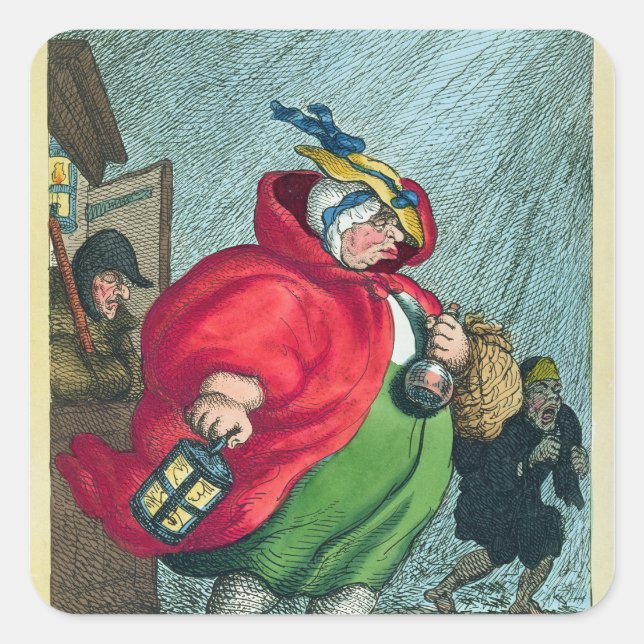 A midwife going to a labour, 1811 square sticker (Front)