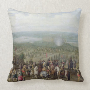 A Military Encampment with Militia on Horses, Troo Cushion