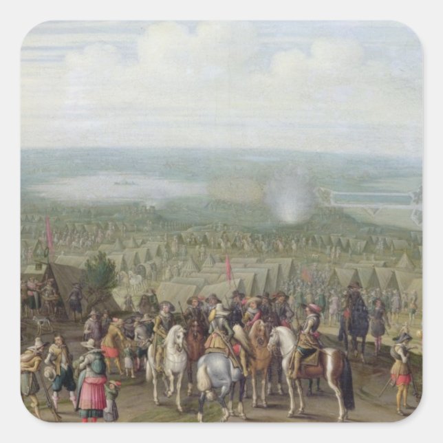 A Military Encampment with Militia on Horses, Troo Square Sticker (Front)