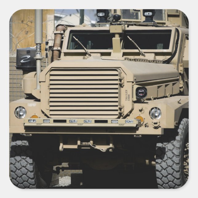A mine-resistant, ambush-protected vehicle square sticker (Front)