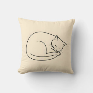 A Minimalist Line Art Drawing of a Sleeping Cat Cushion