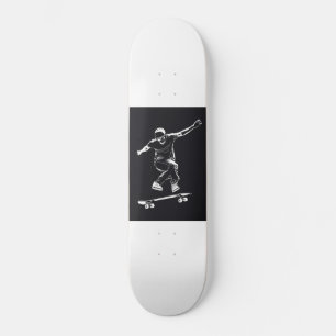 A minimalistic graphic design of a skateboarder in skateboard