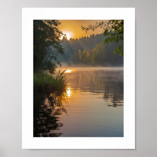 A misty morning on a tranquil lake poster