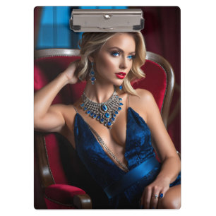 A model pose is a woman who is modelling a piece o clipboard