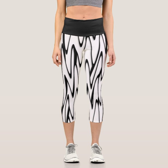 A Modern Abstract Energetic Line Art  Capri Leggings (Front)