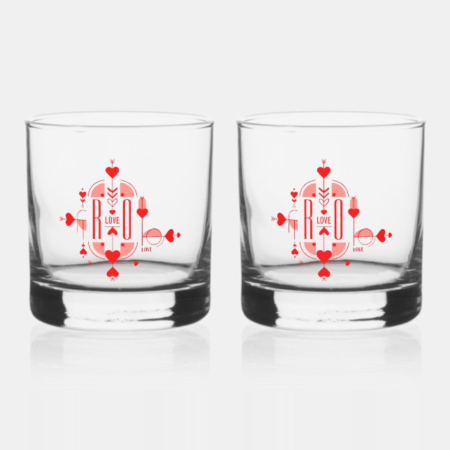 A modern and romantic monogram initial design whiskey glass (Front)