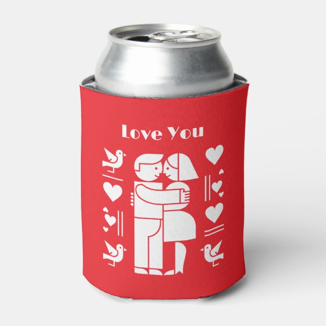 A modern Bauhaus personalized Valentine’s Day Can Cooler (Can Front)