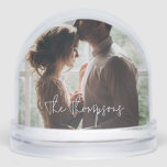 A Modern Love Script Couple's Photo Snowglobe<br><div class="desc">A beautiful gift for newlyweds,  this snow globe provides the option for front and back photos. Customise the globe by adding the name of the couple,  while the back provides a date and special quote for their special day.</div>