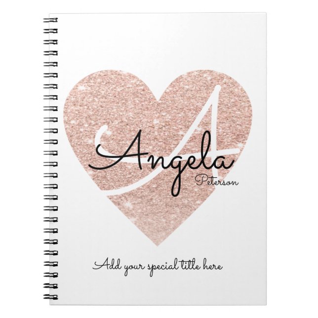 a modern monogram pink love heart with her name notebook (Front)