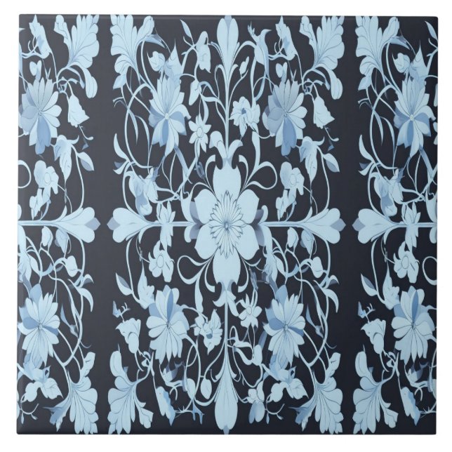 A modern seamless blue colour floral pattern tile (Front)