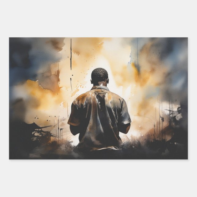 A Moment of Faith: Black Man in Prayer Wrapping Paper Sheet (Front)