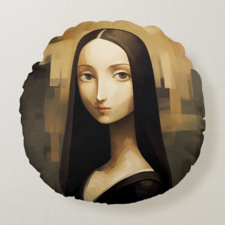 A Mona Lisa reimagined, a classic but also new. Round Cushion