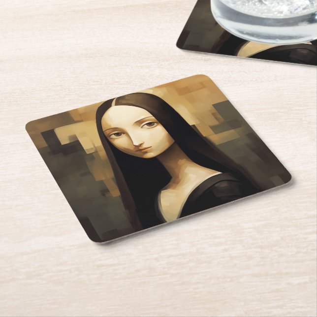 A Mona Lisa reimagined, a classic but also new. Square Paper Coaster (Angled)