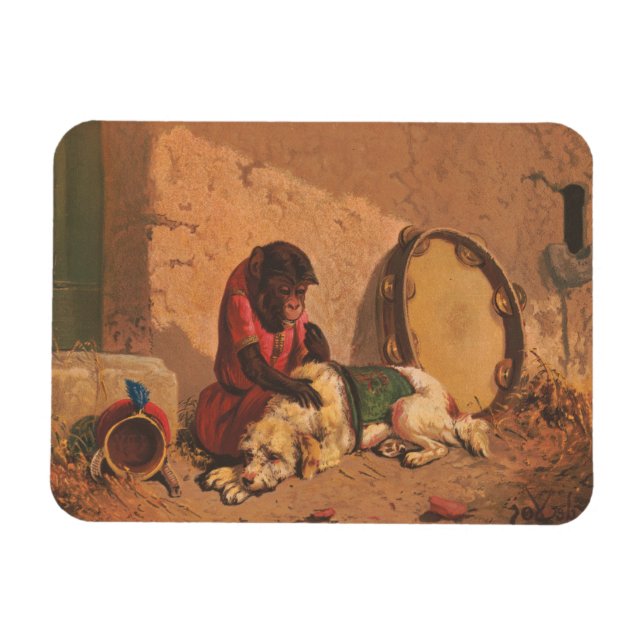 A Monkey And A Dog With A Large Tambourine Magnet (Horizontal)