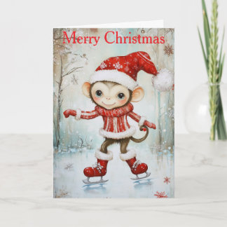 A Monkey Ice Skating Holiday Card