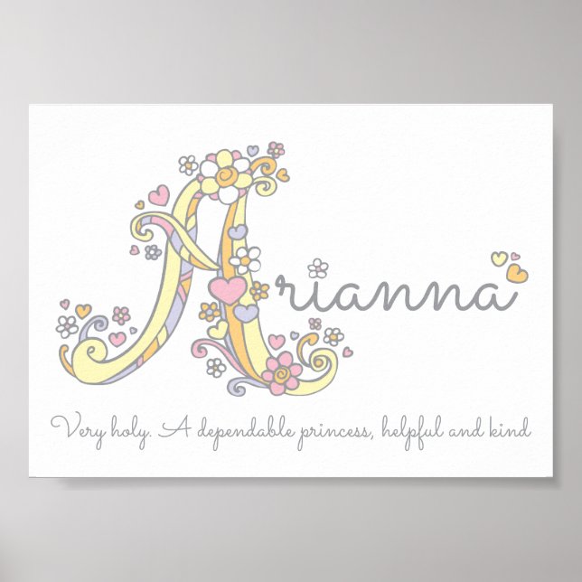 A monogram art Arianna girls name meaning poster (Front)