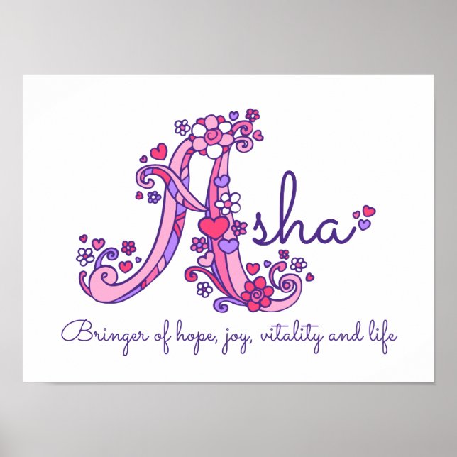 A monogram art Asha girls name meaning poster (Front)