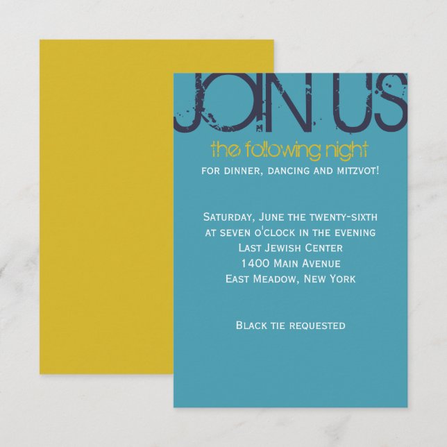 A Monogram Initial Bar Bat Mitzvah Party Card (Front/Back)