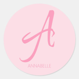 A Monogram Personalised Pink Classic Round Sticker