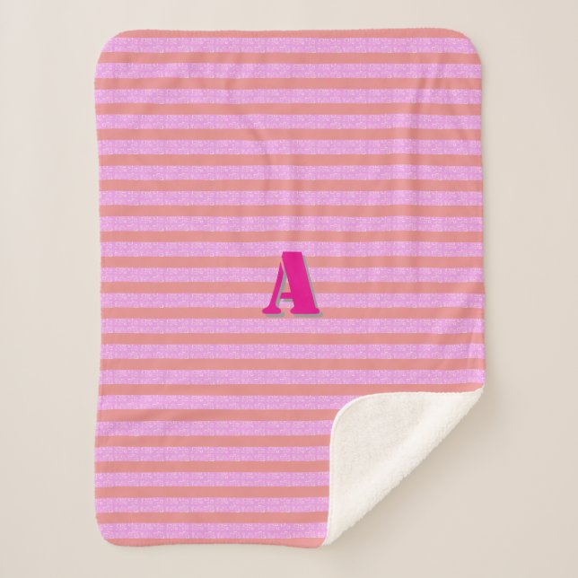 A Monogram Pink Stripe Sherpa Blanket (Front)