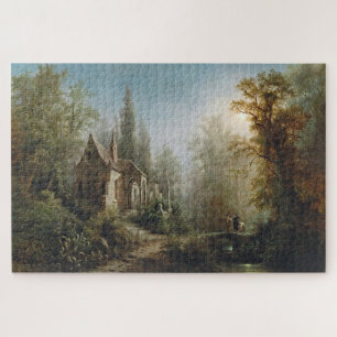 A Moonlit Night Over a Chapel and Riders - Rieger Jigsaw Puzzle