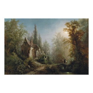 A Moonlit Night Over a Chapel and Riders - Rieger  Poster