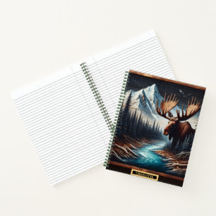 A moose majestic by the serene forest river notebook