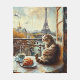 A Morning in Paris Ginger Cat at a Cafe Fleece Blanket