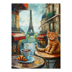 A Morning in Paris   Ginger Cat at a Cafe Poster
