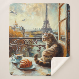 A Morning in Paris | Ginger Cat at a Cafe Sherpa Blanket