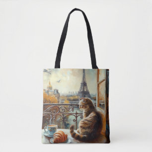 A Morning in Paris Ginger Cat at a Cafe Tote Bag