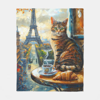 A Morning in Paris | Tabby Cat at a Cafe Fleece Blanket