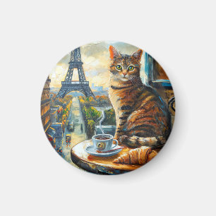 A Morning in Paris Tabby Cat at a Cafe Magnet