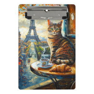 A Morning in Paris Tabby Cat at a Cafe Mini Clipboard