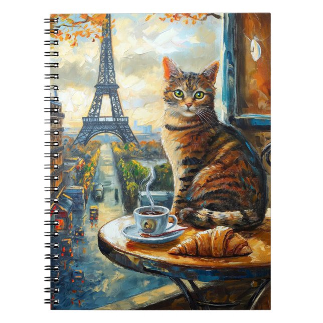A Morning in Paris | Tabby Cat at a Cafe Notebook (Front)
