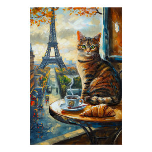 A Morning in Paris   Tabby Cat at a Cafe Poster