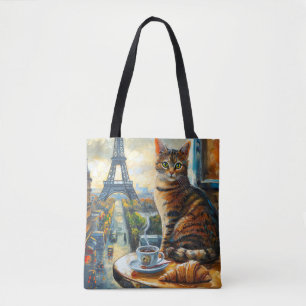 A Morning in Paris Tabby Cat at a Cafe Tote Bag