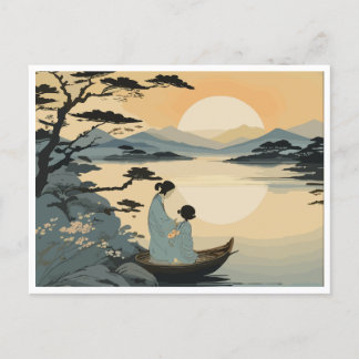 A Mother and Child Embrace the Sunset Postcard