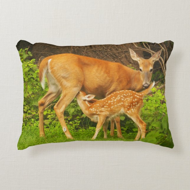 A mother deer and her fawn decorative cushion (Front)