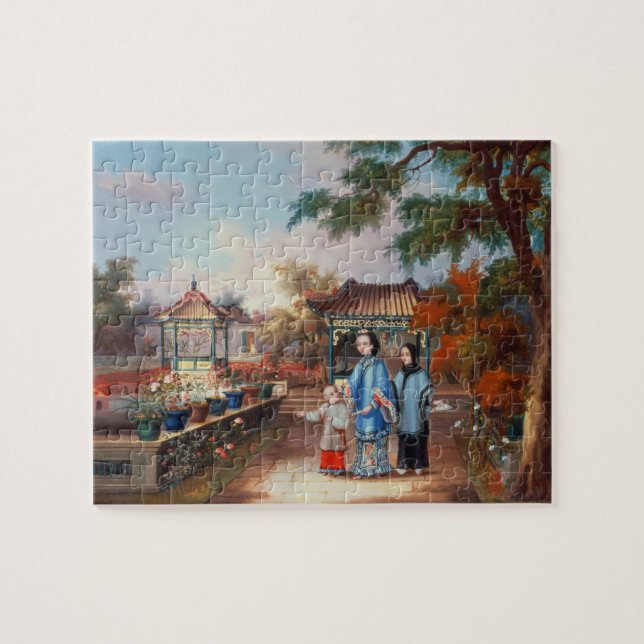A mother with her children in a chinese garden, c. jigsaw puzzle (Horizontal)