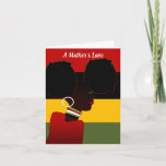 A Mother's Love African American National Mum Card<br><div class="desc">A Mother's Love features an African American woman with to Afro puffs on a red,  black,  yellow,  and green background representing African American National colours.</div>