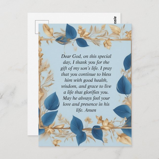 A Mother's Prayer for her Son Postcard (Front/Back)
