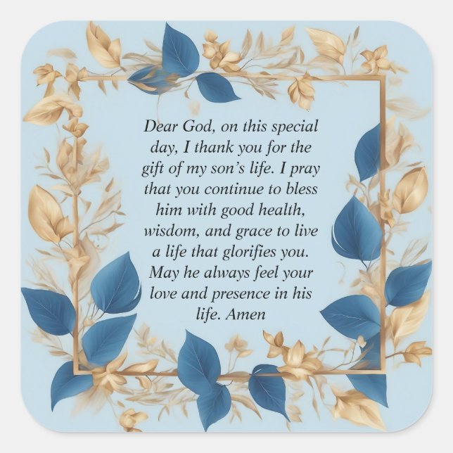 A Mother's Prayer for her Son Square Sticker (Front)