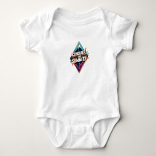 A mountain peak silhouette with the phrase “Conque Baby Bodysuit
