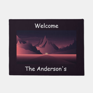 A mountain sunset illustration doormat