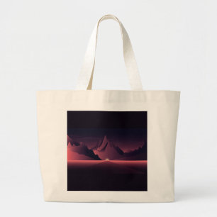 A mountain sunset illustration large tote bag