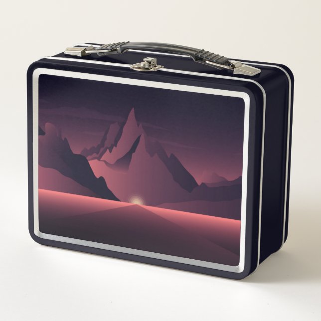 A mountain sunset illustration       metal lunch box (Front)