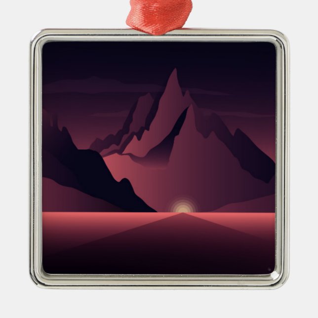 A mountain sunset illustration        metal tree decoration (Front)