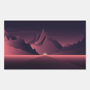 A mountain sunset illustration rectangular sticker
