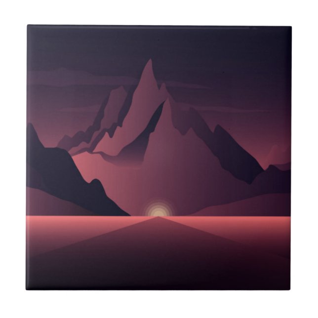 A mountain sunset illustration         tile (Front)